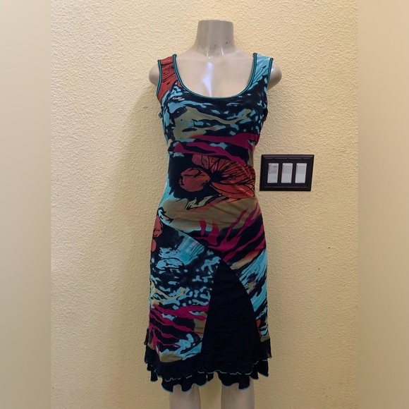 São Paulo Size 6 Sleeveless Multicolor Tie-Waist Sheath Dress - Picture 2 of 12